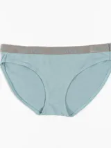 Bombacha clásica Calvin Klein de algodón elástico color celeste, con cintura elástica gris con el logo de la marca.