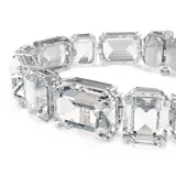 Pulsera rígida plateada con cristales transparentes de talla octogonal alternados en posición horizontal y vertical.