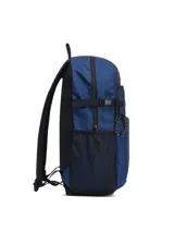 Mochila unisex Caterpillar modelo Noah Backpack, color azul marino, con compartimento principal acolchado para laptop de 15 pulgadas, bolsillo frontal con cierre, bolsillos laterales de malla y correas de compresión laterales. Cuenta con panel trasero y correas acolchadas con malla transpirable.
