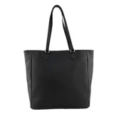 Bolso tipo tote color marrón con textura granulada, doble asa larga y detalle de tachas plateadas en los laterales.
