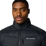Campera puffer negra marca Columbia, modelo Labyrinth Loop II, para hombre. Confeccionada con forro térmico Omni-Heat™ Infinity, tela resistente al agua Omni-Shield™ y aislamiento Thermarator™ de poliéster reciclado. Cuenta con bolsillos con cremallera en el pecho y las manos, dobladillo ajustable con cordón y puños elásticos.