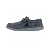 Mocasines de tela gris con suela ultraligera y parte superior elástica, diseñados para máxima comodidad.