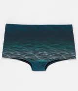 Sunga de corte bóxer con estampado de líneas onduladas en degradé de azul oscuro a celeste.