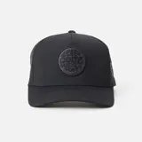 Gorro trucker negro de Rip Curl con logo circular de la marca en el frente.