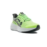 Championes Fila Racer Comet para hombre, color verde claro con detalles en negro y gris. Zapatillas deportivas con capellada de malla transpirable y suela de goma con tecnología de amortiguación.