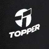 Pantalón de jogging negro con puños ajustados, cintura elástica con cordón y logo de Topper estampado en blanco en el muslo izquierdo.