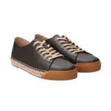 Zapatillas bajas de cuero color crema con cordones y plataforma de yute.