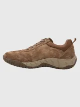 Zapato de cuero color marrón con cordones, suela de goma y tecnología Spinal Flex.