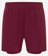 Bermuda deportiva color bordó, confeccionada en poliéster, con cintura elástica, cordón interno ajustable y short de compresión incorporado.