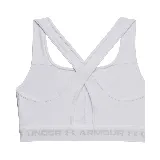 Top deportivo Under Armour Crossback Mid Bra, color blanco, ideal para entrenamientos de impacto medio como gym, ciclismo o clases de fitness.