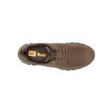 Zapato acordonado de cuero color marrón, con forro de malla de nylon, plantilla de espuma acolchada y suela de goma.