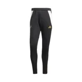 Pantalón de fútbol Adidas Messi negro con detalles en dorado y blanco.