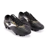 Championes de fútbol Joma para hombre, modelo Césped Powerful 2401 FG, color negro con detalles en dorado y blanco. Diseñados para jugar en terrenos firmes (FG) como césped natural duro.
