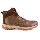 Bota casual marrón de cuero con cordones y suela de goma.