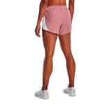 Short Under Armour Fly By 2.0 de mujer color negro con detalles en naranja, con cintura elástica, calce holgado y logo estampado en la pierna izquierda.