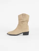 Botas cortas color beige de cuero sintético con suela de goma.