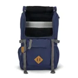 Mochila Jansport Hatchet azul con detalles en marrón y gris.