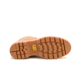 Bota acordonada color marrón claro, con suela de goma y logo de Caterpillar en el lateral.
