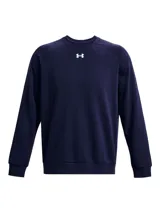 Buzo Under Armour Rival Fleece Crew de hombre, color azul marino, con logo pequeño bordado en el pecho.