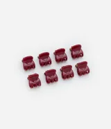 Kit de 8 mini pinzas para el pelo de plástico color borgoña.