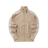 Campera Adidas Originals Adicolor Classics Firebird color beige con tres rayas blancas en las mangas, logo bordado en el pecho, cuello alto, cierre frontal y bolsillos con cremallera.