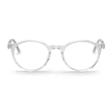 Armazón de acetato transparente con forma redondeada.