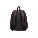 Mochila Vans Old Skool con estampado a cuadros en tonos marrones y negros, con bolsillo frontal con cierre y logo de la marca.