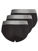 Pack de tres slips negros Calvin Klein de microfibra con cinturilla elástica plateada con el logo de la marca.