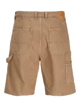 Short de jean color marrón claro, corte holgado, con bolsillos laterales y traseros.