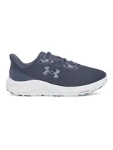 Championes Under Armour Charged Pursuit 4 para mujer, color gris con logo plateado.