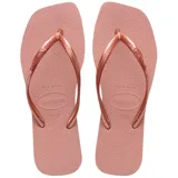 Ojotas Havaianas Slim Square color rosa con tiras finas metalizadas.