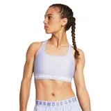 Top deportivo Under Armour naranja con tirantes cruzados en la espalda y banda inferior blanca con logo de la marca.