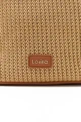 Bolso tipo shopper de rafia color beige con asas de eco cuero marrón.