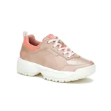 Zapatillas Caterpillar Flame color rosa metalizado con detalles en naranja y suela blanca.