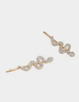 Set de dos horquillas doradas con forma de serpiente y apliques de strass.