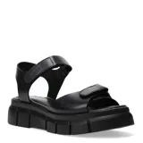 Sandalia de cuero negra con plataforma y dos tiras con cierre de velcro.