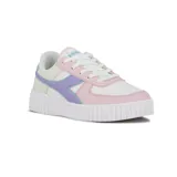 Championes Diadora modelo Bampu, de estilo urbano, con base blanca y detalles en rosa, lila y celeste.