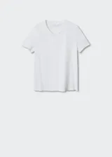 Camiseta de mezcla de algodón y lino, de diseño recto y cuello redondo, con manga corta.