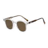 Gafas de sol unisex con montura transparente de plástico reciclado y lentes marrones. Incluyen estuche.