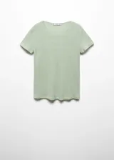 Remera color verde agua de lino, manga corta y cuello redondo.