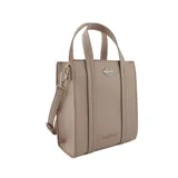 Cartera tipo tote bag color negro con doble asa corta, tira larga regulable y desmontable, cierre superior y aplique metálico con forma de labios. Incluye organizador interno.