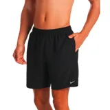 Short de baño negro marca Nike, con cintura elástica y logo blanco estampado en la pierna izquierda.