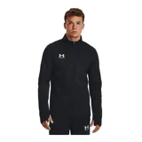 Buzo deportivo Under Armour Challenger de hombre, color naranja con paneles laterales en gris oscuro, cuello alto con cierre de cremallera corto, mangas largas con orificios para los pulgares y logo de la marca estampado en el pecho.