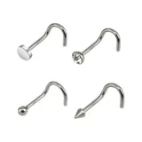 Piercing para nariz en acero, disponible en cuatro modelos: redondo, brillante, con bola y en punta.