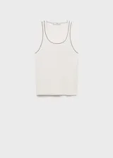Musculosa verde oscuro de punto canalé con ribetes en contraste.