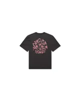 Remera gris de manga corta con cuello redondo y estampado en el pecho con el logo de Deus Ex Machina y la frase "Custom Boards".