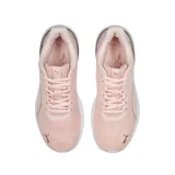 Championes Puma Transport Modern color rosa claro con detalles en dorado y suela blanca.