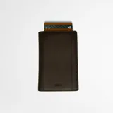 Billetera de cuero marrón oscuro con protección RFID.