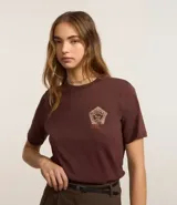 Remera marrón de algodón con cuello redondo y manga corta. Estampa frontal y trasera de Harry Potter.