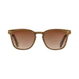 Lentes de sol con montura de madera color marrón claro y lentes marrones degradados.